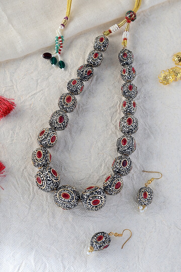 White Finish Ruby Stone Temple Necklace In Sterling Silver by Mero at Pernia's Pop Up Shop