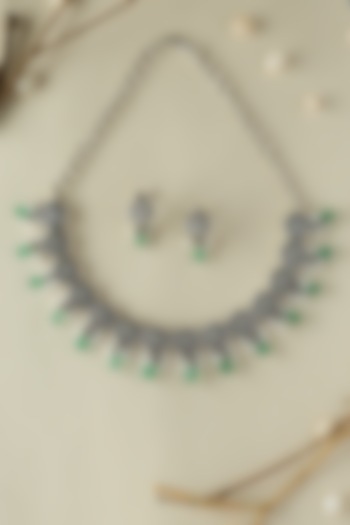 White Finish Onyx & Pearl Floral Temple Necklace Set In Sterling Silver by Mero at Pernia's Pop Up Shop