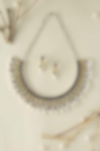 Two Tone Finish Kempstone & Pearl Temple Necklace In Sterling Silver by Mero at Pernia's Pop Up Shop