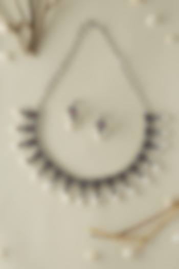 White Finish Onyx & Pearl Temple Necklace Set In Sterling Silver by Mero at Pernia's Pop Up Shop