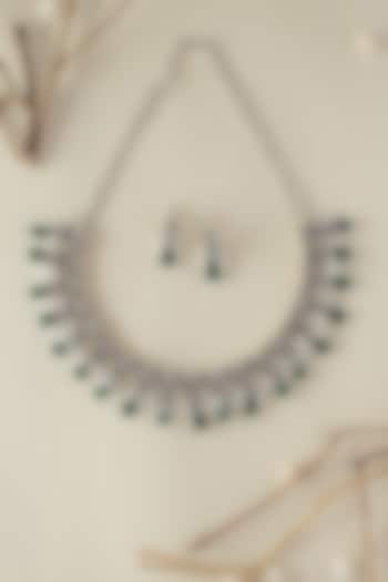 White Finish Onyx & Pearl Temple Necklace Set In Sterling Silver by Mero at Pernia's Pop Up Shop