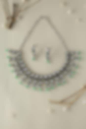 White Finish CZ & Pearl Temple Necklace Set In Sterling Silver by Mero at Pernia's Pop Up Shop