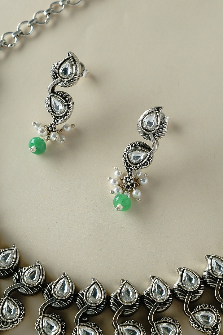 White Finish CZ & Pearl Temple Necklace Set In Sterling Silver by Mero at Pernia's Pop Up Shop