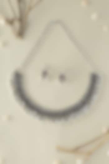 White Finish Onyx & Pearl Temple Necklace Set In Sterling Silver by Mero at Pernia's Pop Up Shop