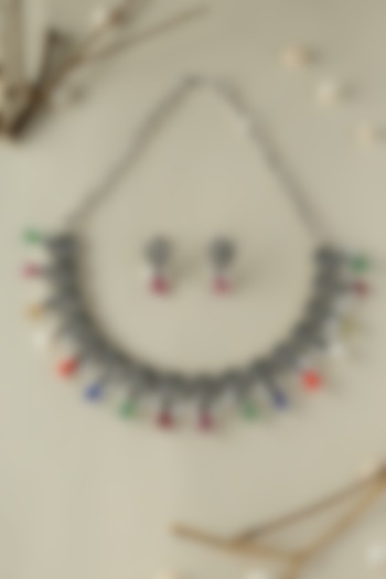 White Finish Onyx & Pearl Temple Necklace Set In Sterling Silver by Mero at Pernia's Pop Up Shop