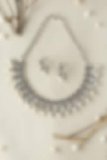 White Finish Onyx & Pearl Temple Floral Necklace Set In Sterling Silver by Mero at Pernia's Pop Up Shop