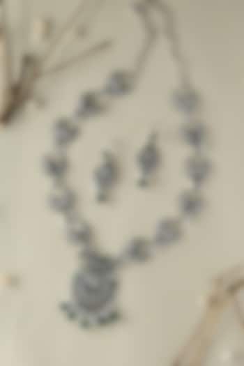 White Finish Onyx & Pearl Temple Long Necklace Set In Sterling Silver by Mero at Pernia's Pop Up Shop