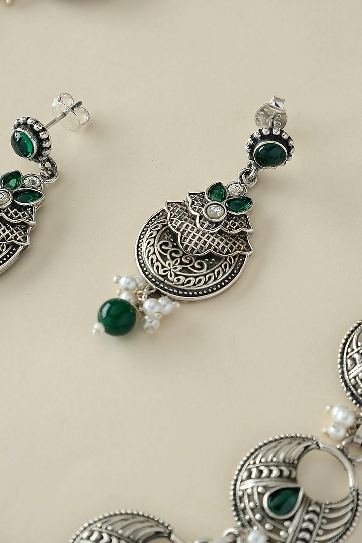 White Finish Onyx & Pearl Temple Long Necklace Set In Sterling Silver by Mero at Pernia's Pop Up Shop