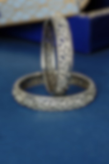 White Finish Vintage Temple Bangles In Sterling Silver (Set Of 2) by Mero at Pernia's Pop Up Shop