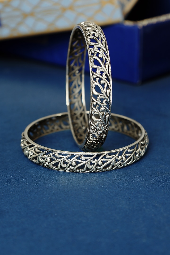 White Finish Vintage Temple Bangles In Sterling Silver (Set Of 2) by Mero at Pernia's Pop Up Shop