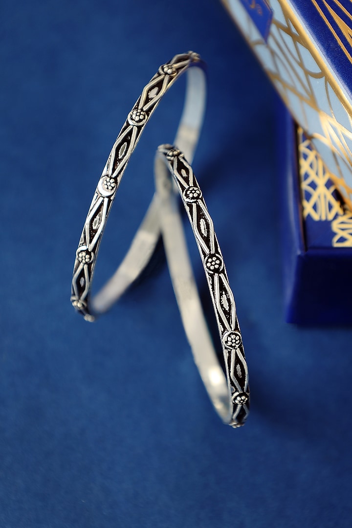 White Finish Temple Spike Bangles In Sterling Silver (Set Of 2) by Mero at Pernia's Pop Up Shop