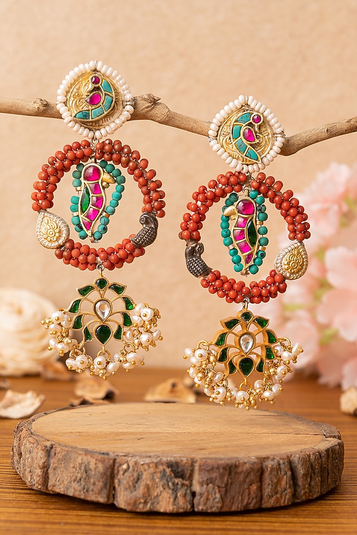 Two-Tone Finish Multi-Colored Stone Dangler Earrings In Sterling Silver by Mero at Pernia's Pop Up Shop