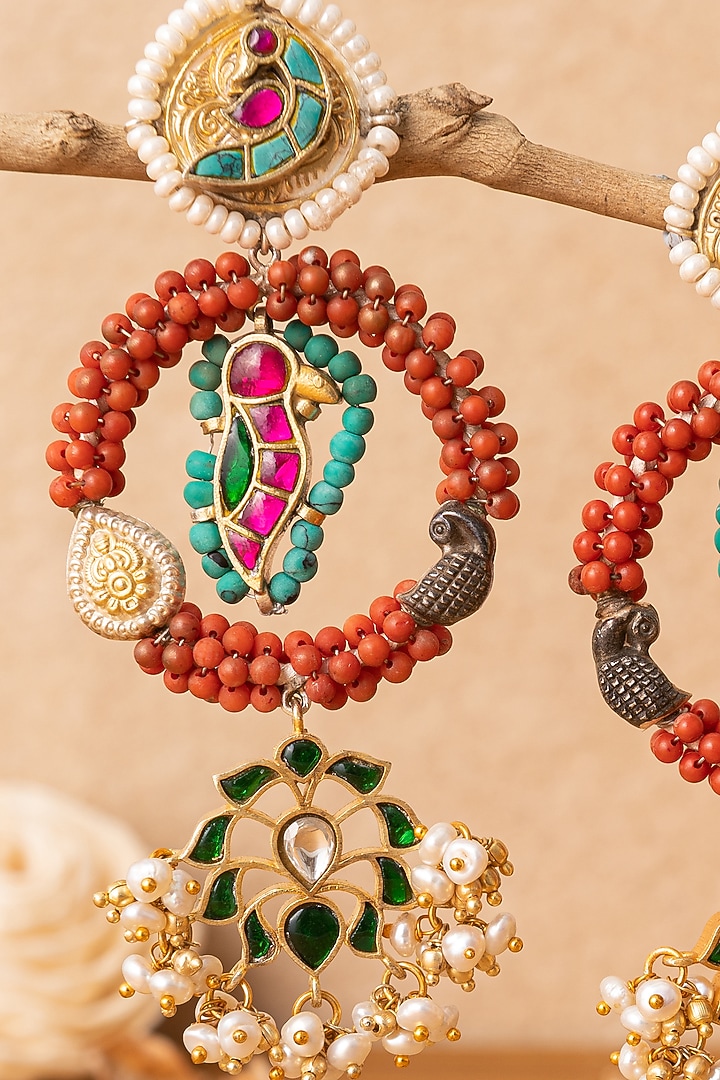 Two-Tone Finish Multi-Colored Stone Dangler Earrings In Sterling Silver by Mero at Pernia's Pop Up Shop