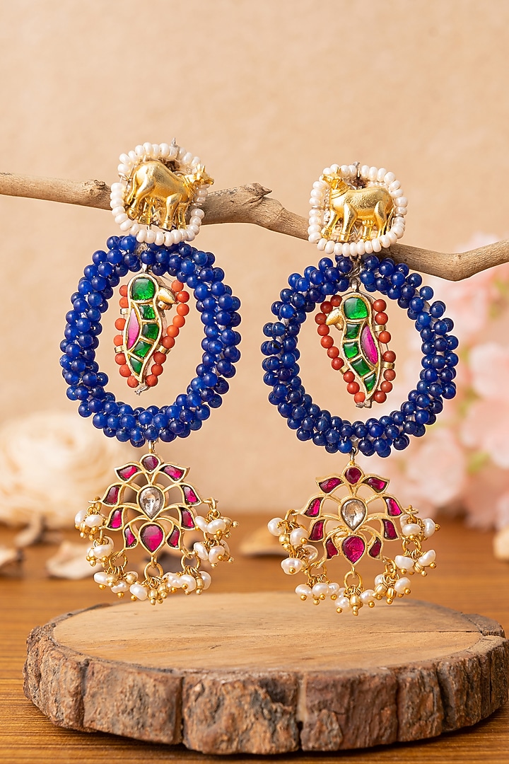 Two-Tone Finish Multi-Colored Stone Dangler Earrings In Sterling Silver by Mero at Pernia's Pop Up Shop