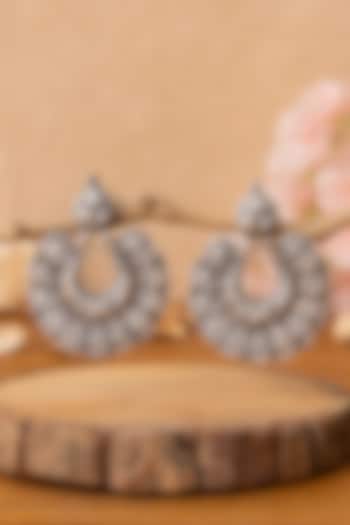 Silver Finish Temple Chandbali Earrings In Sterling Silver by Mero