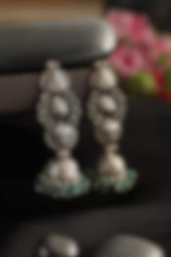 White Finish Green Onyx Temple Dangler Earrings In Sterling Silver by Mero