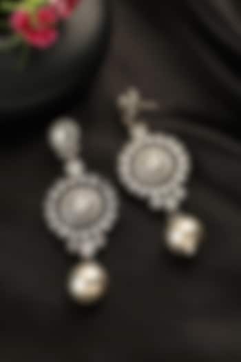 White Finish CZ Temple Dangler Earrings In Sterling Silver by Mero