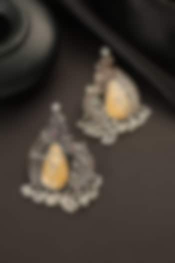 White Finish Red Kempstone Temple Dangler Earrings In Sterling Silver by Mero