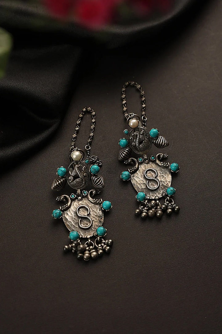 White Finish Turquoise Stone Dangler Earrings In Sterling Silver by Mero at Pernia's Pop Up Shop