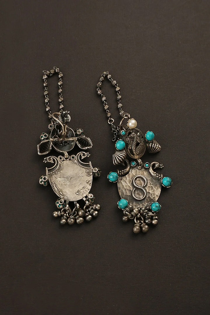 White Finish Turquoise Stone Dangler Earrings In Sterling Silver by Mero at Pernia's Pop Up Shop