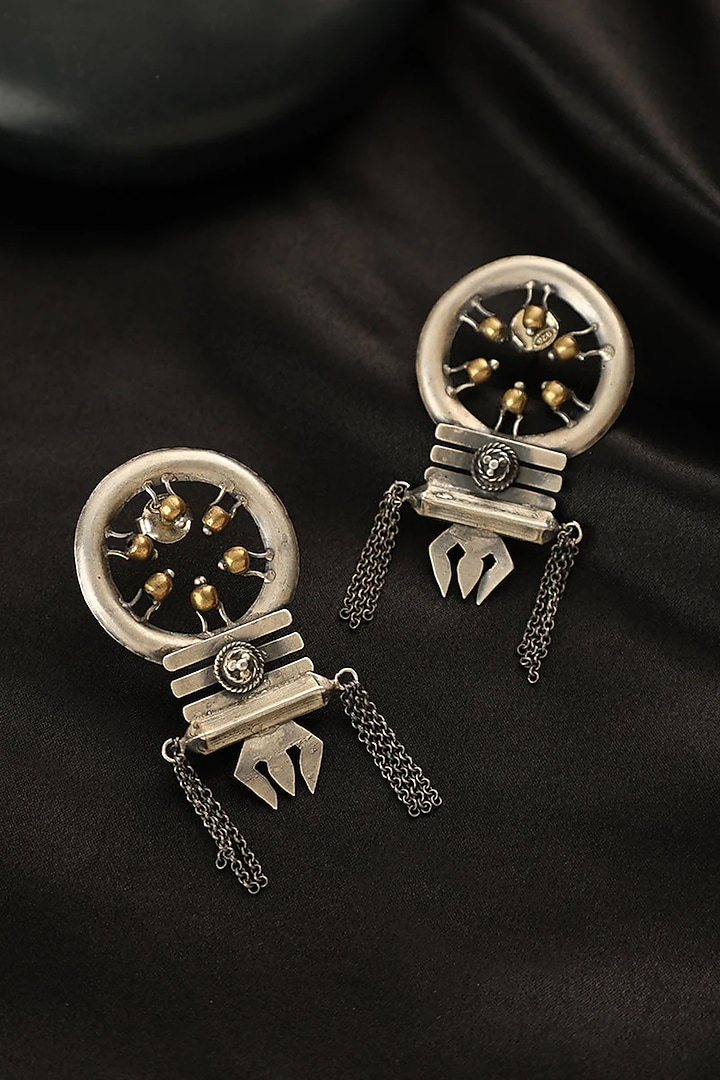Two Tone Finish Shiva Dangler Earrings In Sterling Silver by Mero at Pernia's Pop Up Shop