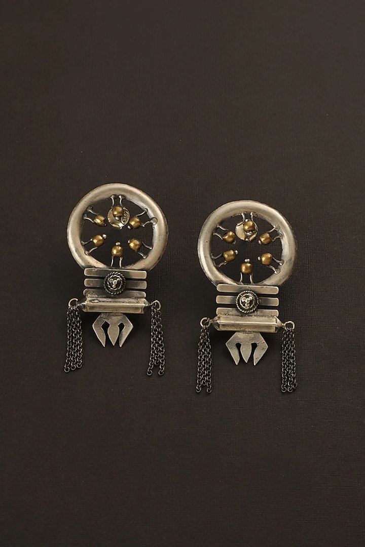 Two Tone Finish Shiva Dangler Earrings In Sterling Silver by Mero at Pernia's Pop Up Shop