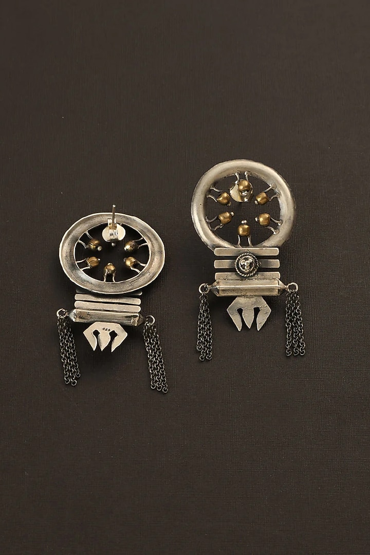 Two Tone Finish Shiva Dangler Earrings In Sterling Silver by Mero at Pernia's Pop Up Shop