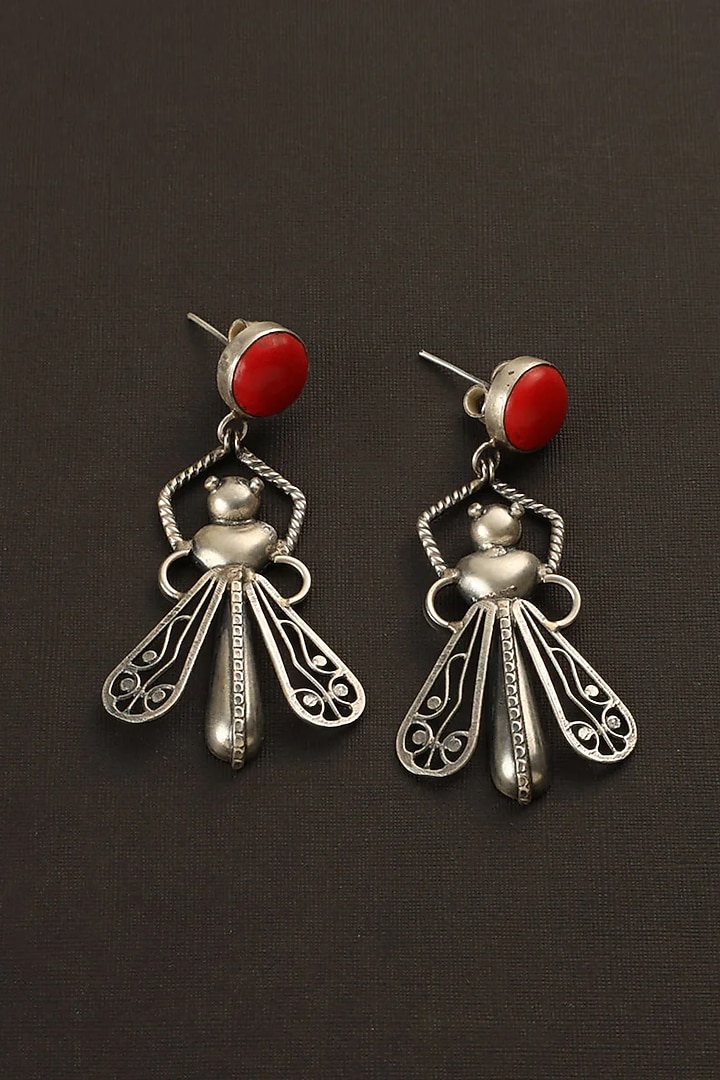 Two Tone Finish Coral Stone Beetle Dangler Earrings In Sterling Silver by Mero at Pernia's Pop Up Shop