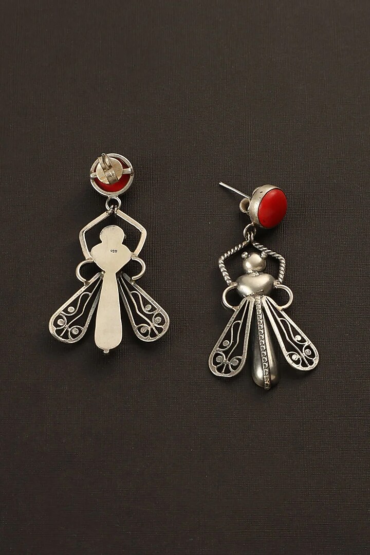 Two Tone Finish Coral Stone Beetle Dangler Earrings In Sterling Silver by Mero at Pernia's Pop Up Shop