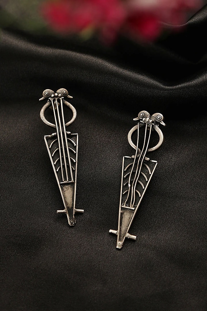 Two Tone Finish Bird Guitar Dangler Earrings In Sterling Silver by Mero