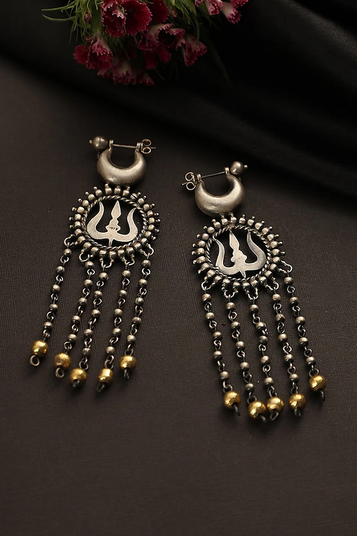 Two-Tone Finish Long Dangler Earrings In Sterling Silver by Mero at Pernia's Pop Up Shop