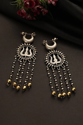 Two-Tone Finish Long Dangler Earrings In Sterling Silver by Mero