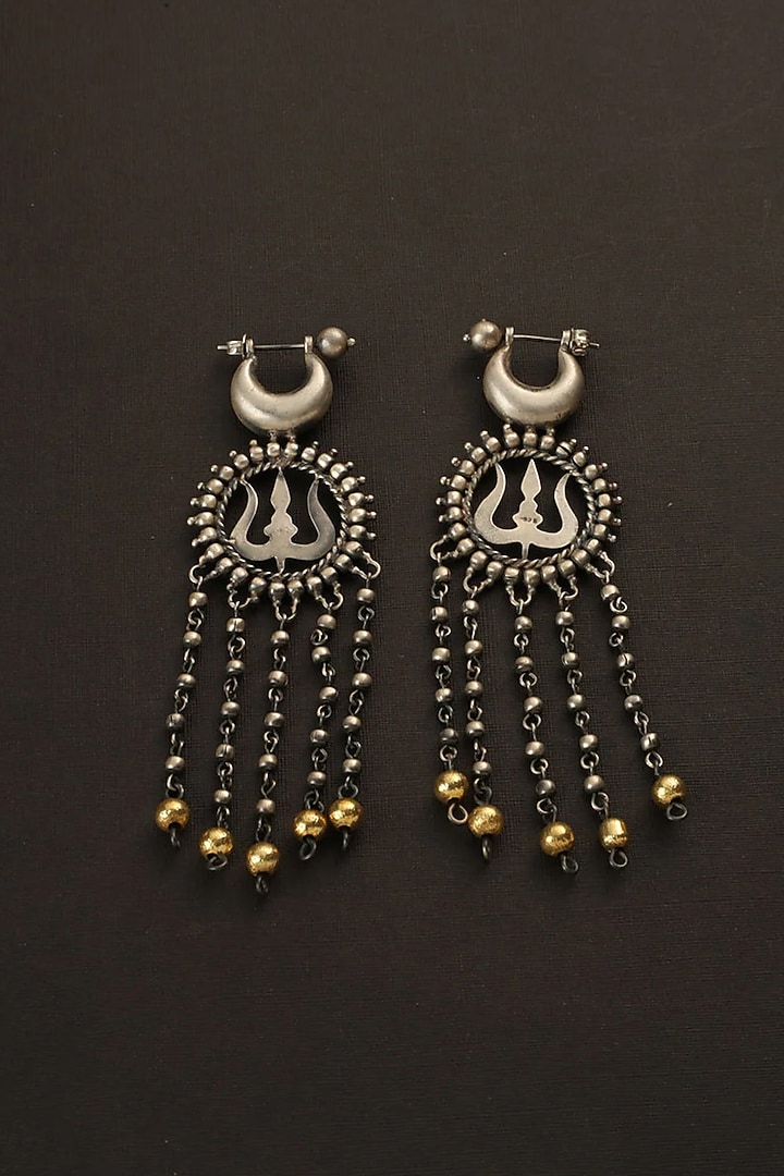 Two-Tone Finish Long Dangler Earrings In Sterling Silver by Mero at Pernia's Pop Up Shop