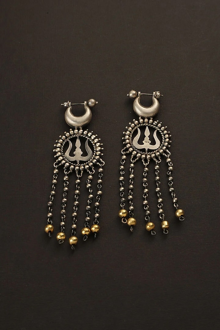 Two-Tone Finish Long Dangler Earrings In Sterling Silver by Mero at Pernia's Pop Up Shop