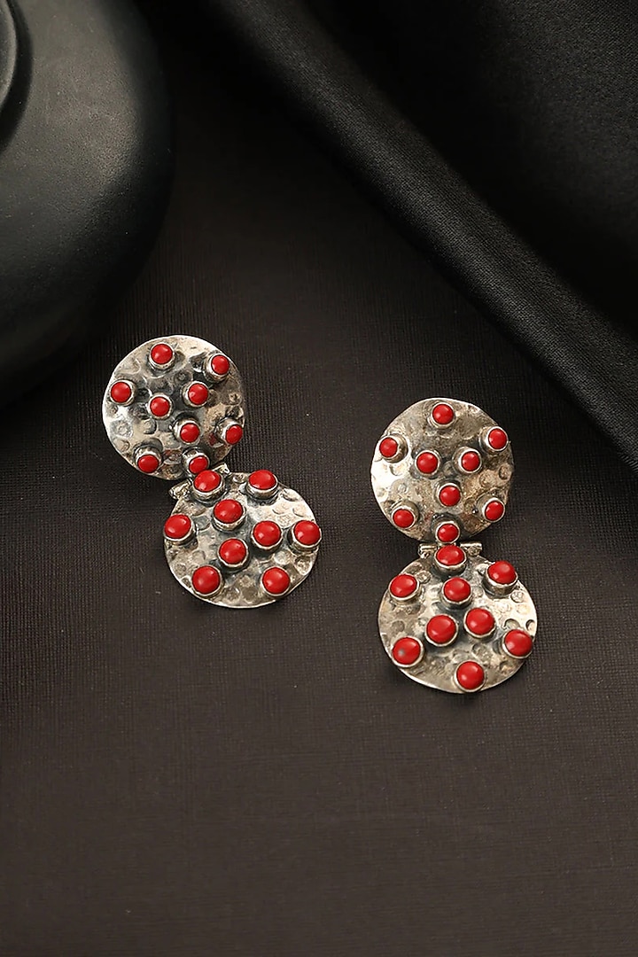 White Finish Coral Stone Dangler Earrings In Sterling Silver by Mero at Pernia's Pop Up Shop