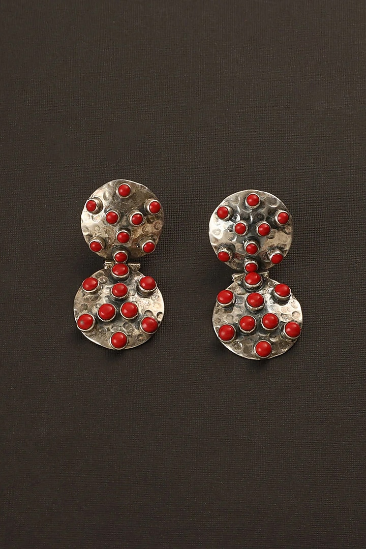 White Finish Coral Stone Dangler Earrings In Sterling Silver by Mero at Pernia's Pop Up Shop