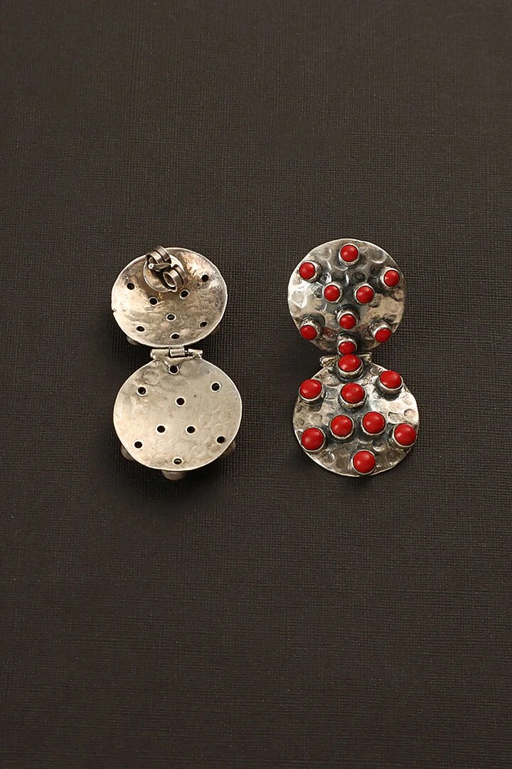 White Finish Coral Stone Dangler Earrings In Sterling Silver by Mero at Pernia's Pop Up Shop
