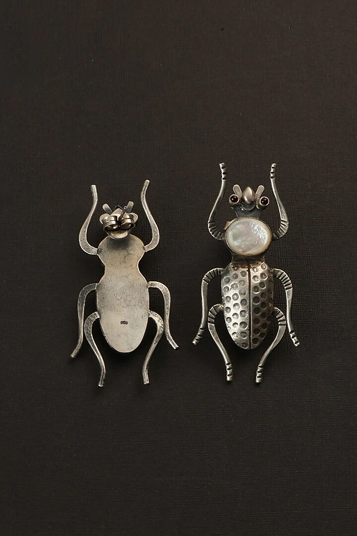 White Finish Mother Of Pearl Bug Dangler Earrings In Sterling Silver by Mero at Pernia's Pop Up Shop