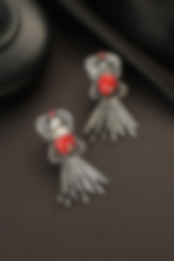 White Finish Coral Stone Bug Dangler Earrings In Sterling Silver by Mero at Pernia's Pop Up Shop