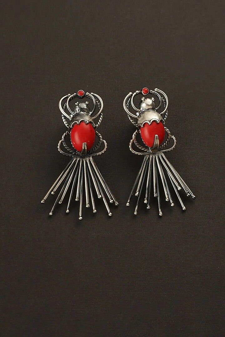 White Finish Coral Stone Bug Dangler Earrings In Sterling Silver by Mero at Pernia's Pop Up Shop