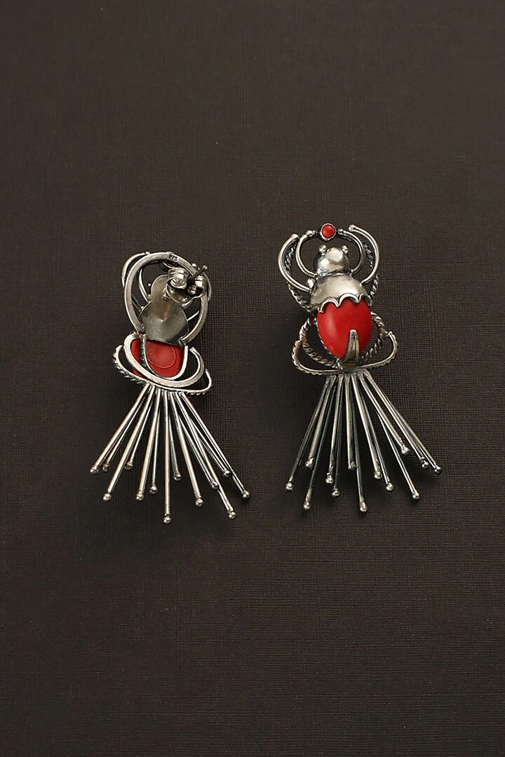 White Finish Coral Stone Bug Dangler Earrings In Sterling Silver by Mero at Pernia's Pop Up Shop