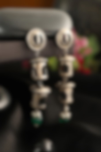 White Finish Green Onyx Dangler Earrings In Sterling Silver by Mero at Pernia's Pop Up Shop