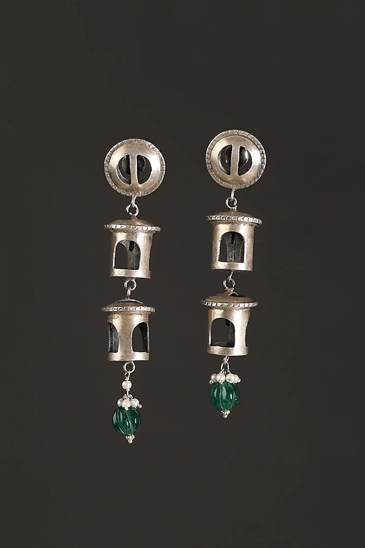 White Finish Green Onyx Dangler Earrings In Sterling Silver by Mero at Pernia's Pop Up Shop