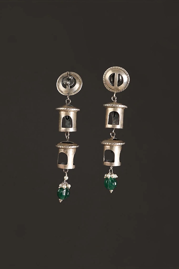 White Finish Green Onyx Dangler Earrings In Sterling Silver by Mero at Pernia's Pop Up Shop
