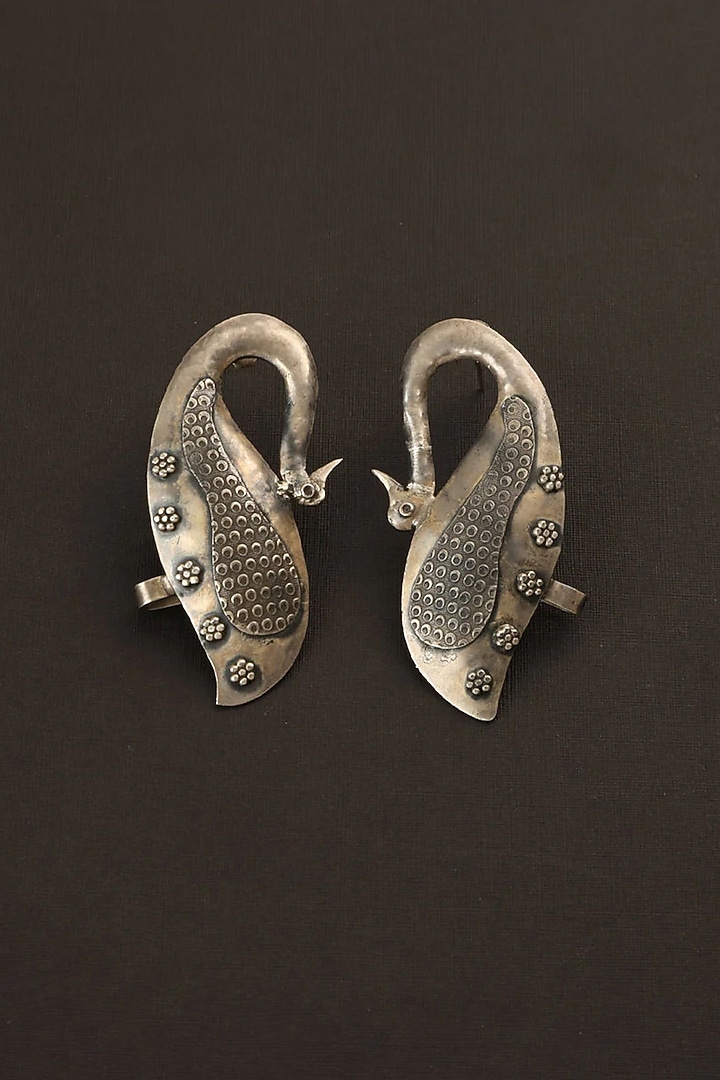 White Finish Peacock Dangler Earrings In Sterling Silver by Mero at Pernia's Pop Up Shop