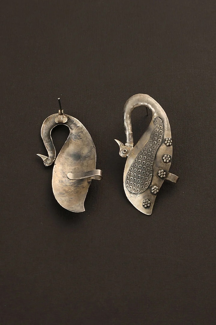 White Finish Peacock Dangler Earrings In Sterling Silver by Mero at Pernia's Pop Up Shop