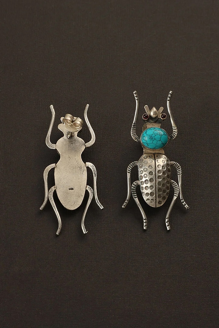 White Finish Turquoise Stone Bug Dangler Earrings In Sterling Silver by Mero at Pernia's Pop Up Shop