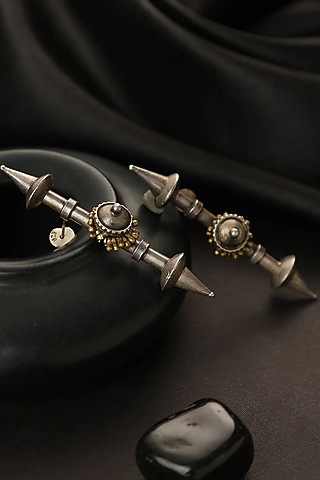 Two-Tone Finish Long Dangler Earrings In Sterling Silver by Mero