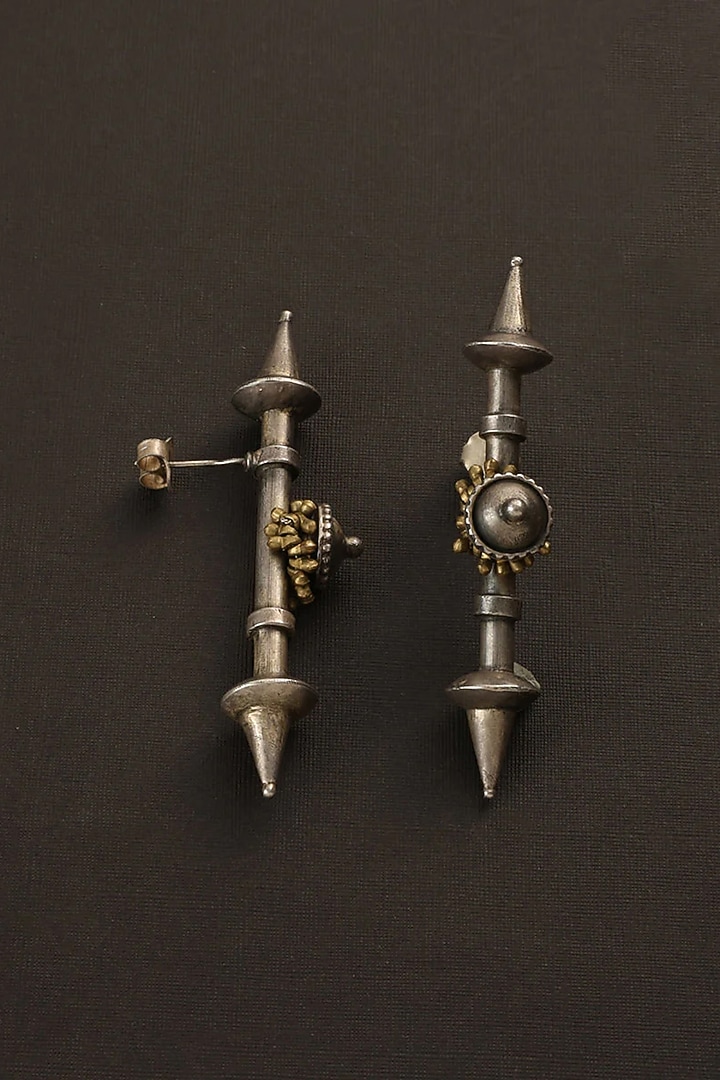 Two-Tone Finish Long Dangler Earrings In Sterling Silver by Mero at Pernia's Pop Up Shop