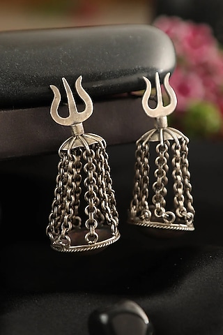 White Finish Long Dangler Earrings In Sterling Silver by Mero